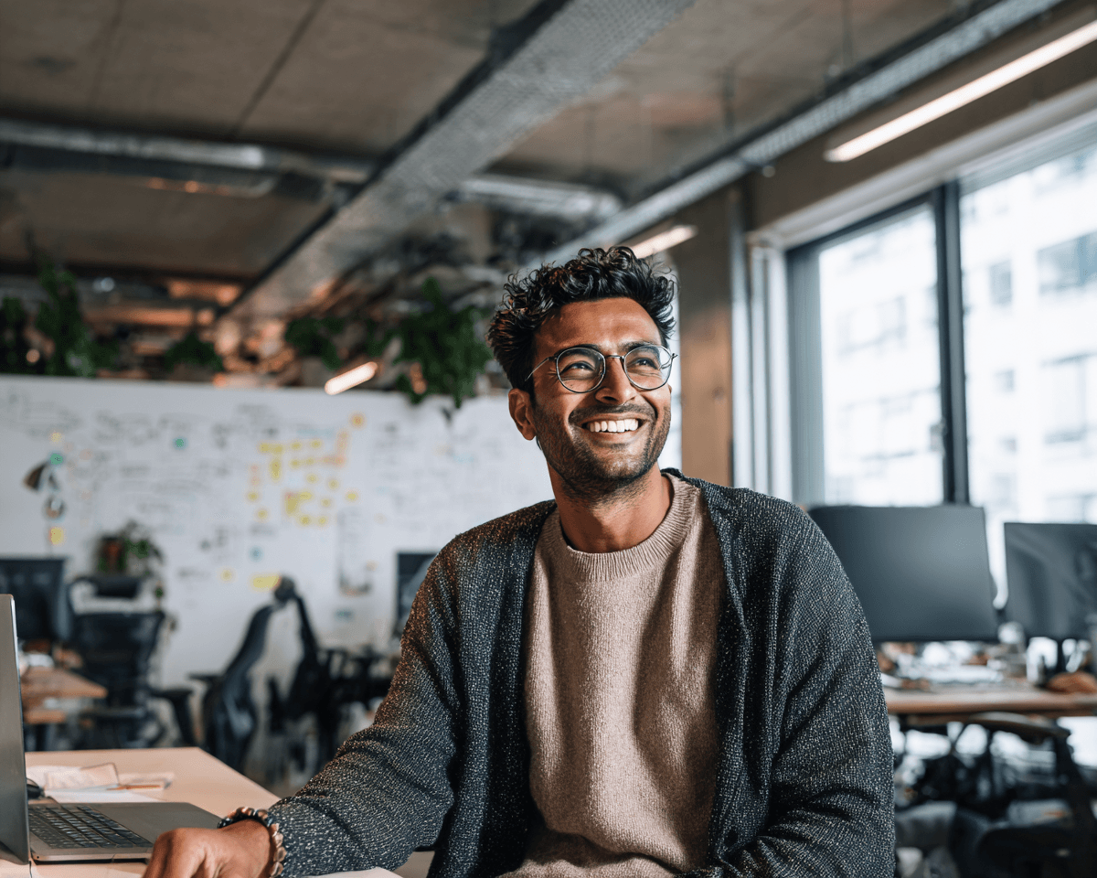 Person smiling in an office